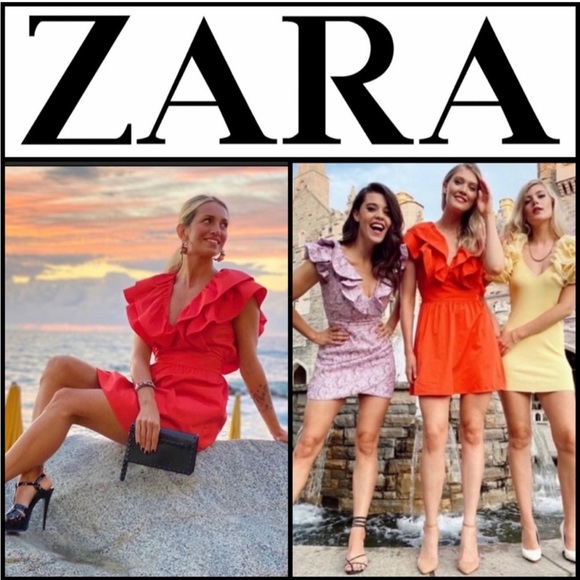 ZARA Ruffled Red/Orange Mini Dress, Women's (US XS) - Picture 5 of 12